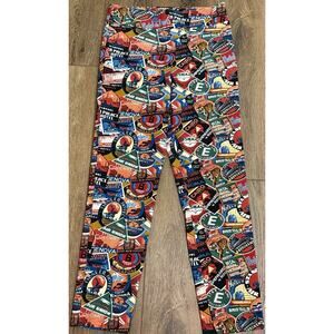 Krazy Larry NWOT Pull-On Ankle Pants Passport Stamp Colorful Hippie Sz 10